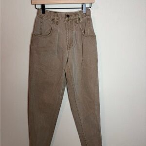 Vintage Eddie Bauer Womens 2 Petite High Rise Taupe Tapered Cotton Pants 90s